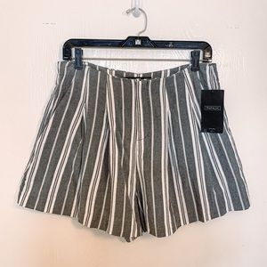 Zara Grey & White Striped Shorts with Flared Legs